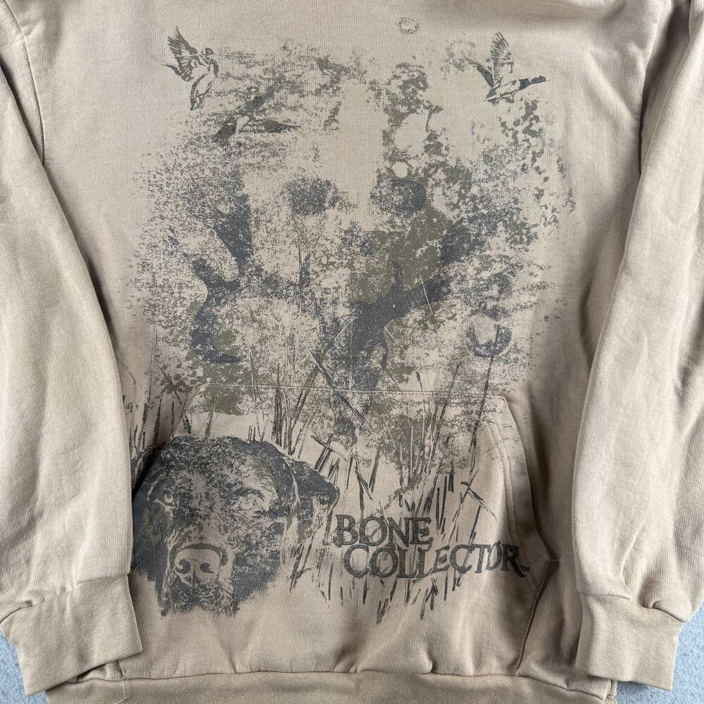 Bone Collector Hoodie Mens L Tan Bear Hunting Graphic Pullover Cotton Blend - Picture 5 of 5